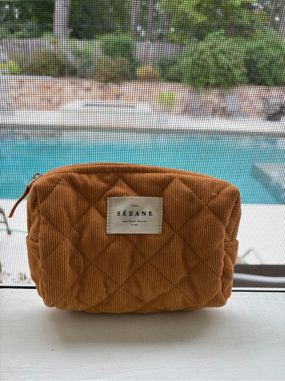 SEZANE NEW Quilted Corduroy Mustard Gold Cosmetic Toiletries Pouch Bag Tote